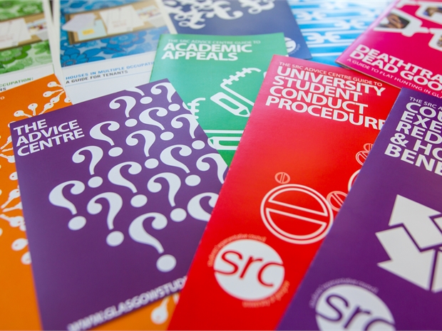Varying coloured leaflets showing different options for advice for students